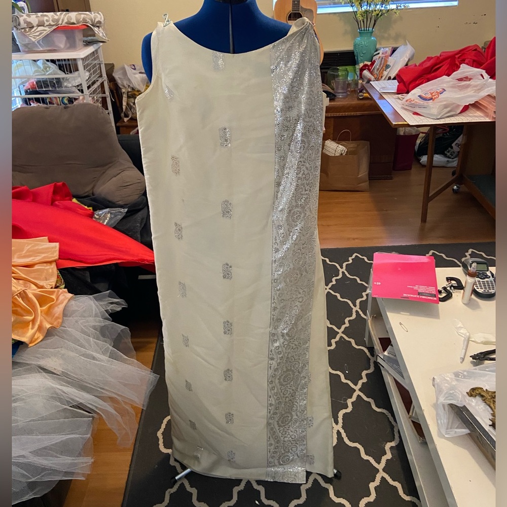 1960s sheath dress with silver border